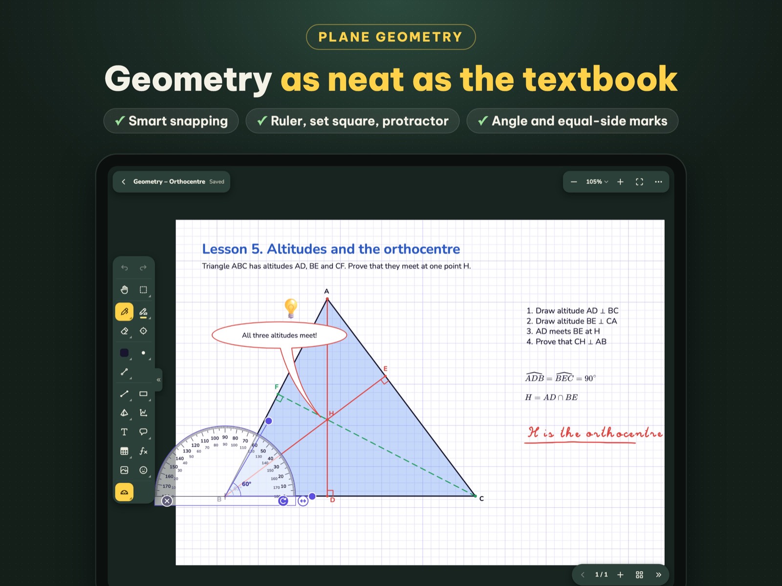 Geometry with snapping and measuring tools