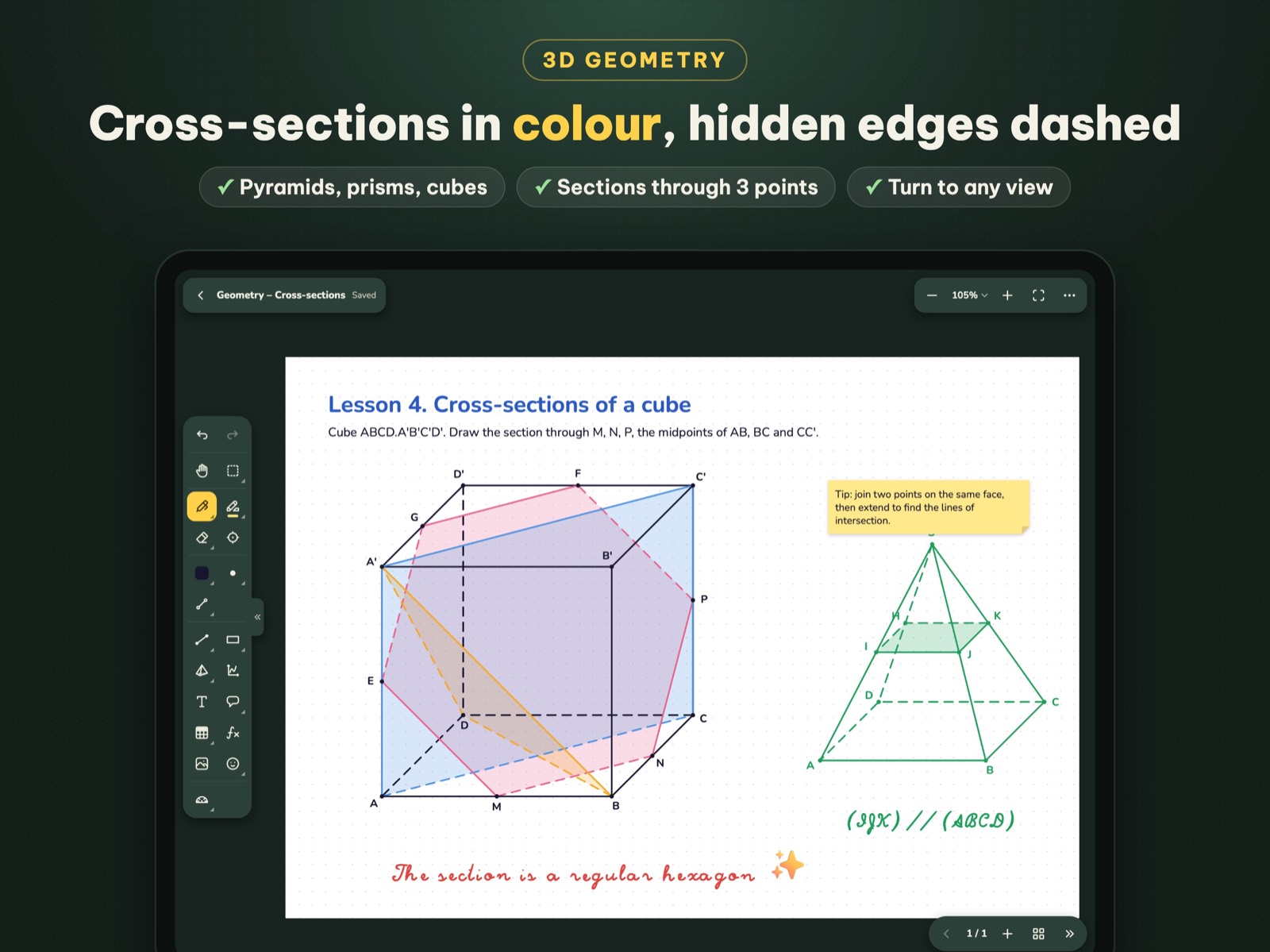 3D shapes with colorful cross-sections